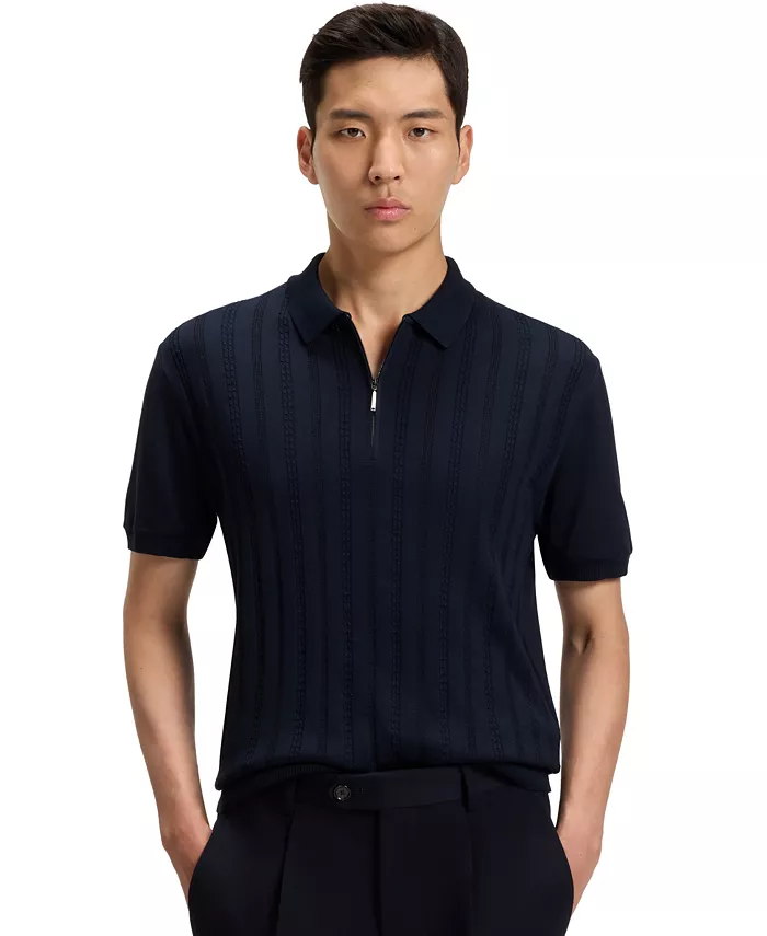 Мужская вязаная поло из хлопка и шелка с рельефным узором спереди Hugo Boss, синий
Мужская вязаная поло из хлопка и шелка с рельефным узором спереди Hugo Boss, синий