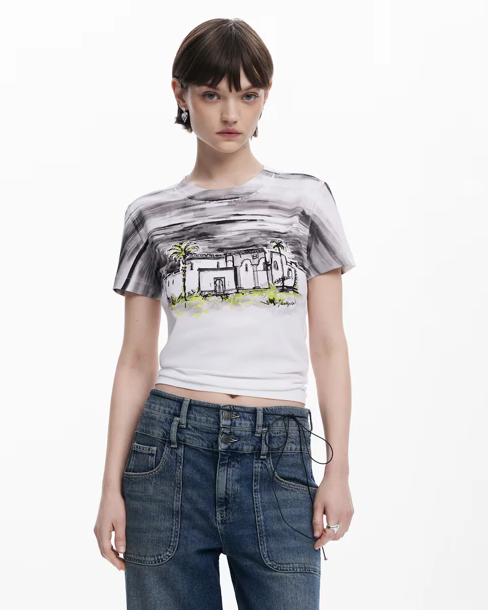 Женская футболка с короткими рукавами и изображением пальмы Desigual, белый
Женская футболка с короткими рукавами и изображением пальмы Desigual, белый