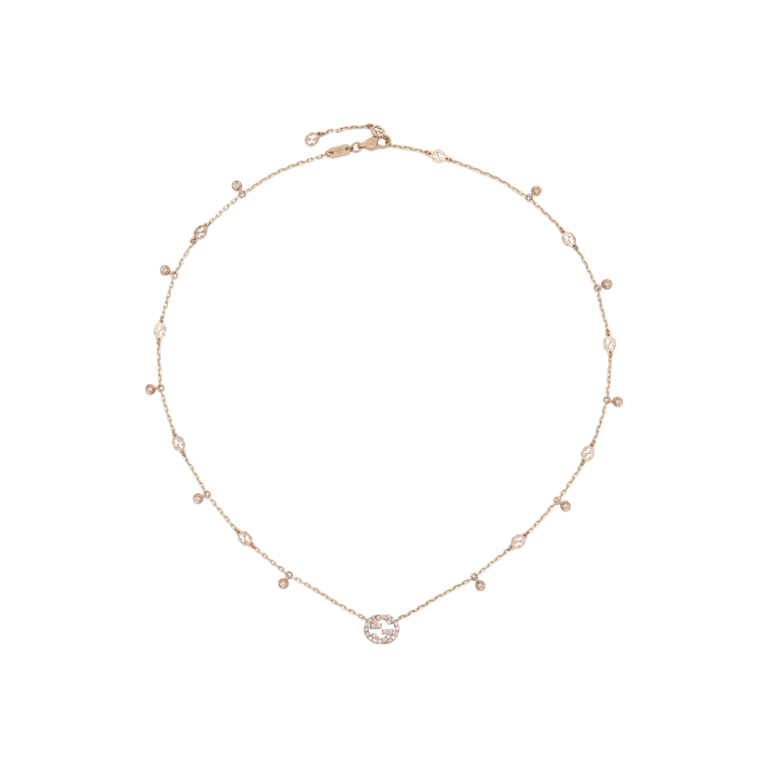 Колье Gucci Interlocking из розового золота с бриллиантами
Колье Gucci Interlocking из розового золота с бриллиантами