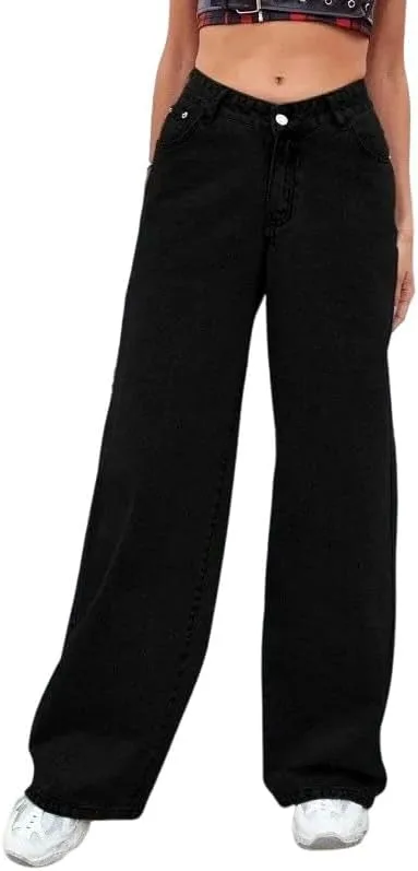 Женские джинсы с высокой талией и прямыми широкими штанинами
Женские джинсы с высокой талией и прямыми широкими штанинами