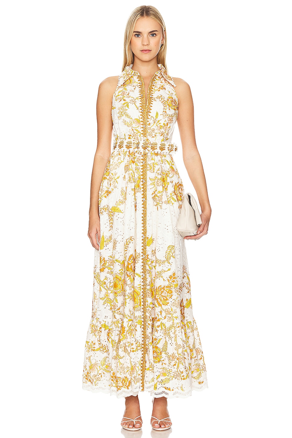 Платье макси с поясом Hemant And Nandita, белый 
Платье макси с поясом Hemant And Nandita, белый