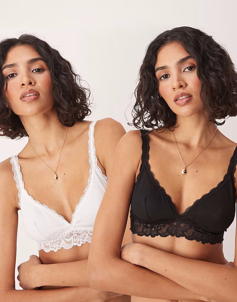 ASOS DESIGN Minnie, набор из 2 бюстгальтеров из мягкого хлопка с кружевной вставкой, черного и белого цвета 
ASOS DESIGN Minnie, набор из 2 бюстгальтеров из мягкого хлопка с кружевной вставкой, черного и белого цвета