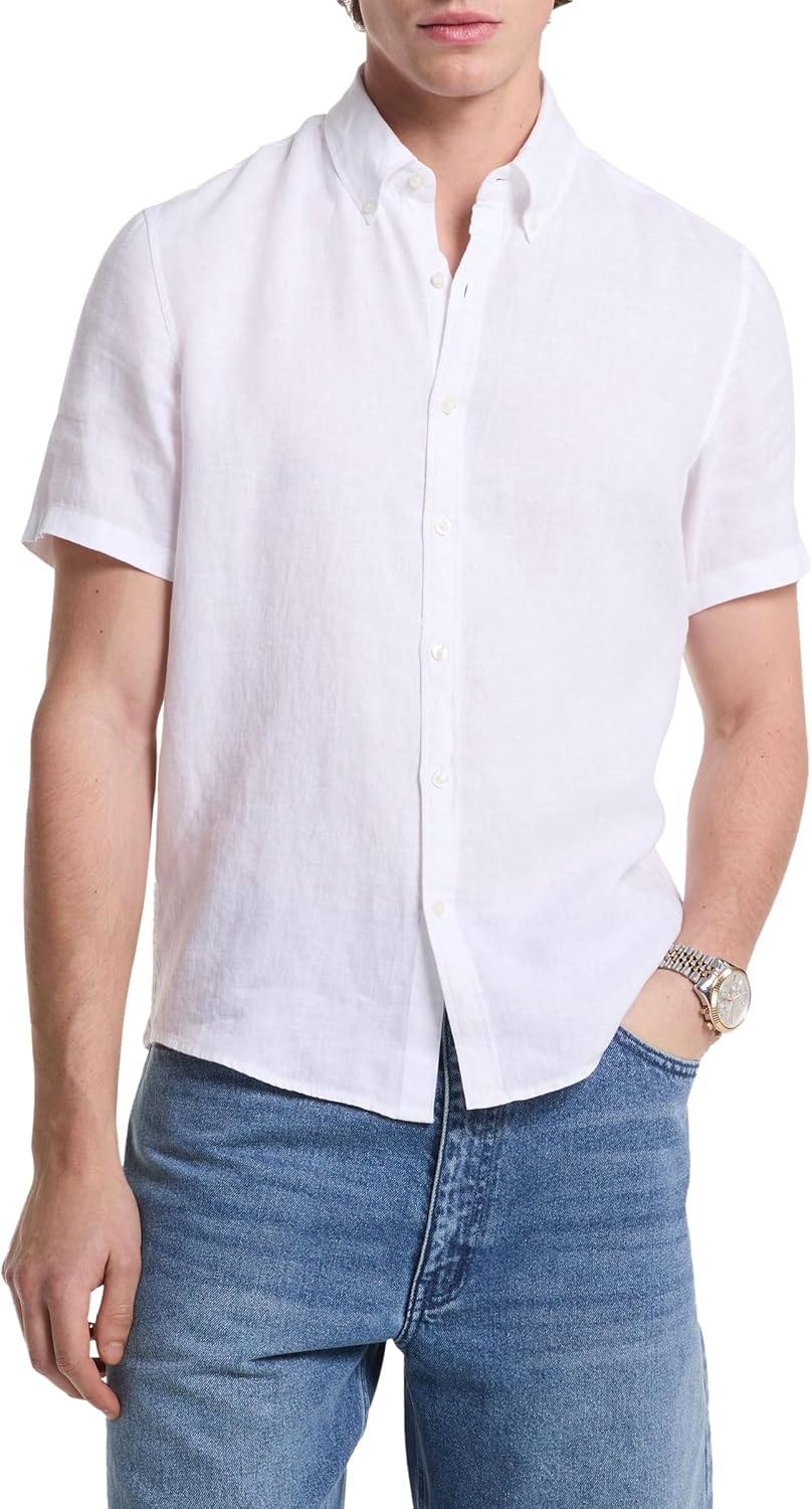 Michael Kors мужская короткая рубашка из льна, White
Michael Kors мужская короткая рубашка из льна, White