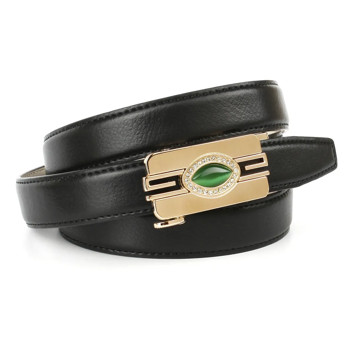 Кожаный ремень Anthoni Crown, застежка с зеленым драгоценным камнем, черный
Кожаный ремень Anthoni Crown, застежка с зеленым драгоценным камнем, черный