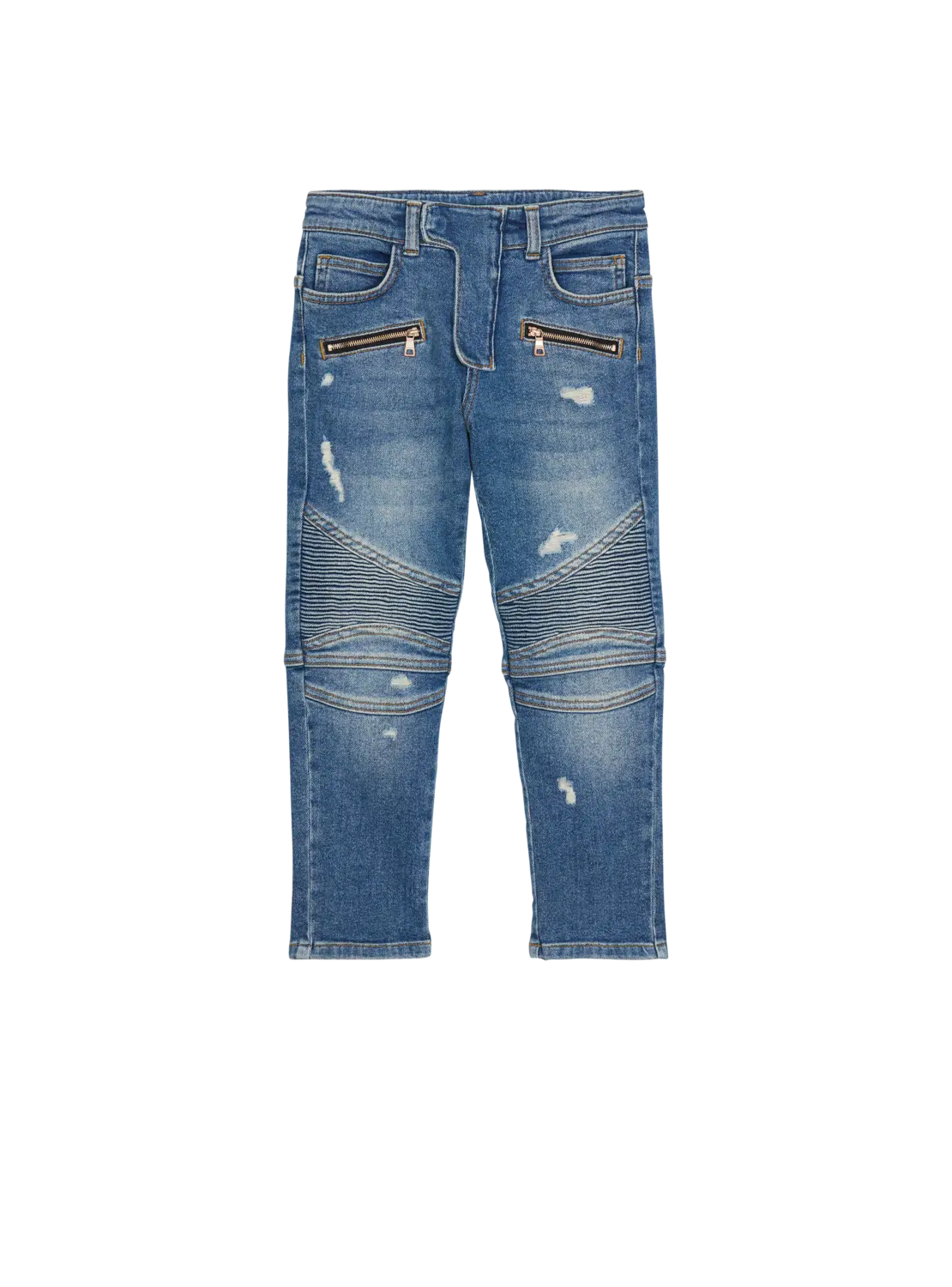 Синие джинсы-байкеры из денима Balmain
Синие джинсы-байкеры из денима Balmain