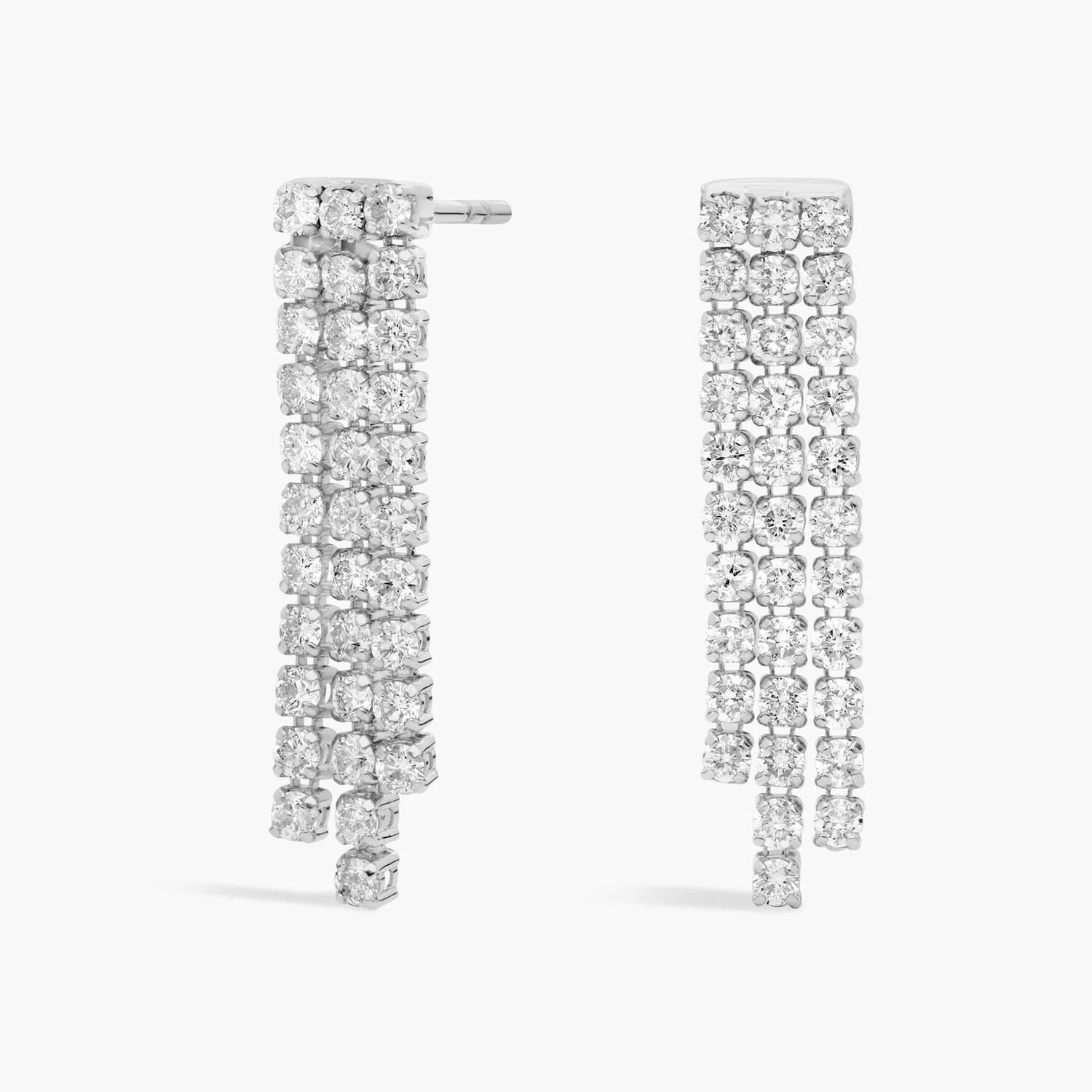 Серьги-подвески с тремя рядами бриллиантов из белого золота 14 карат (2 карата) Blue Nile