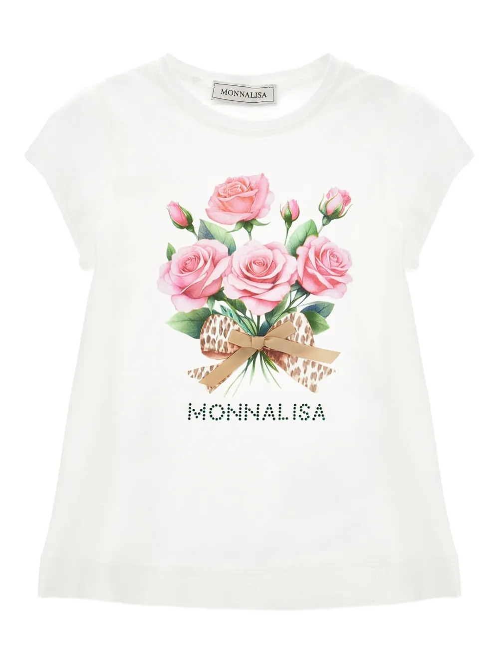 Футболка с цветочным принтом Monnalisa, белый 
Футболка с цветочным принтом Monnalisa, белый