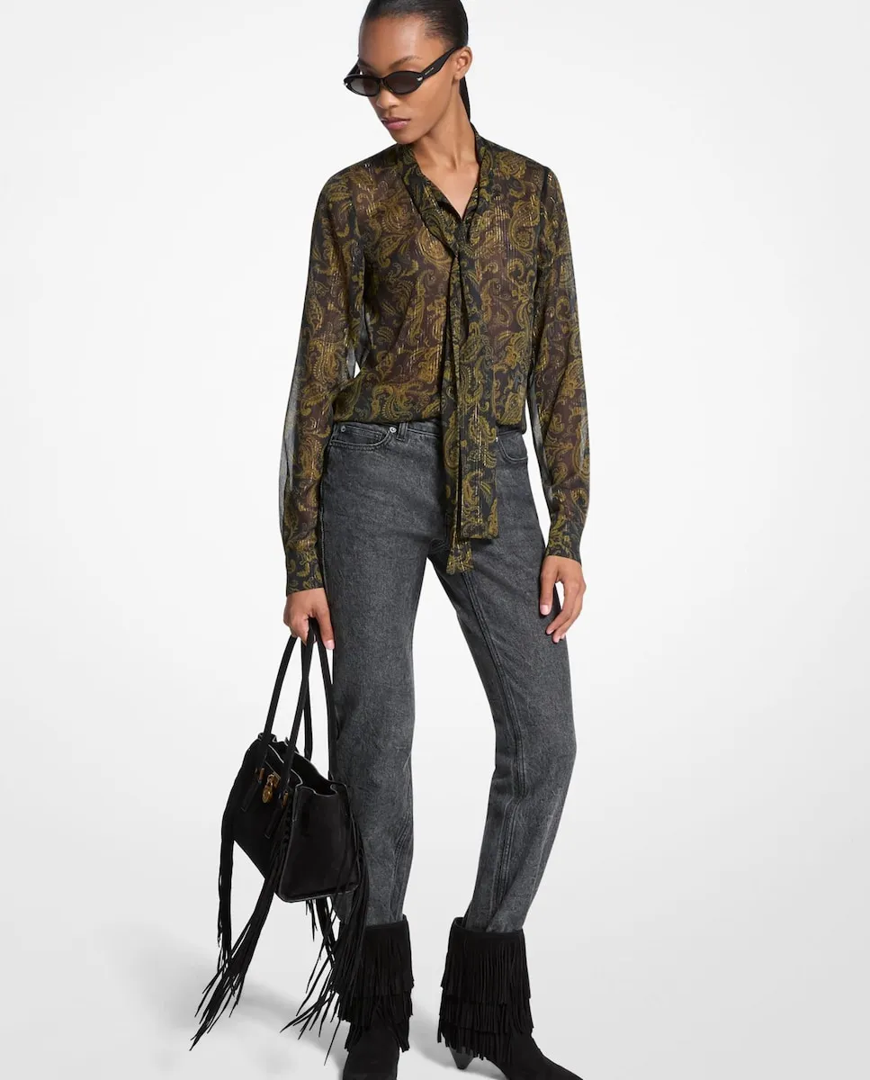 Блузка из жатого шифона с принтом и бантом на шее Michael Michael Kors, хаки
Блузка из жатого шифона с принтом и бантом на шее Michael Michael Kors, хаки