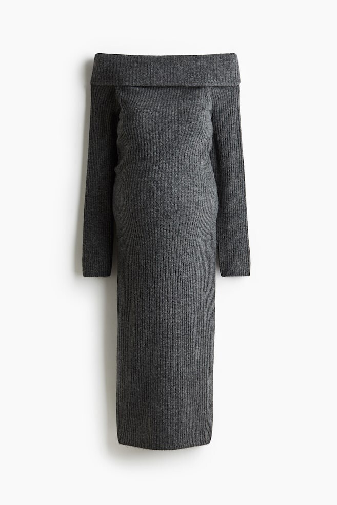 Платье Mama с открытыми плечами, трикотаж в рубчик H&M, серый
Платье Mama с открытыми плечами, трикотаж в рубчик H&M, серый