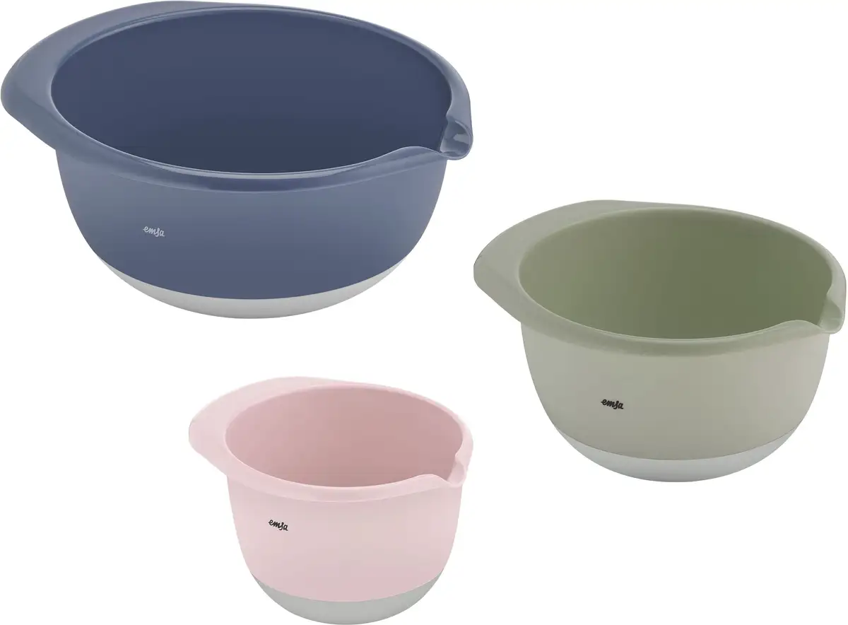 Чаша для смешивания Emsa "K324S3 Prep&Bake", 3 предмета, из пластика, нескользящее основание, сливная кромка для точного наливания, 1,4/2,8/4,7 л 30х14,8х33,7 см, розовый/зеленый/синий
Чаша для смешивания Emsa "K324S3 Prep&Bake", 3 предмета, из пластика, нескользящее основание, сливная кромка для точного наливания, 1,4/2,8/4,7 л 30х14,8х33,7 см, розовый/зеленый/синий