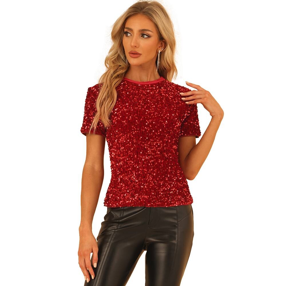 Женская бархатная клубная блузка с круглым вырезом и короткими рукавами и пайетками ALLEGRA K, красный
Женская бархатная клубная блузка с круглым вырезом и короткими рукавами и пайетками ALLEGRA K, красный