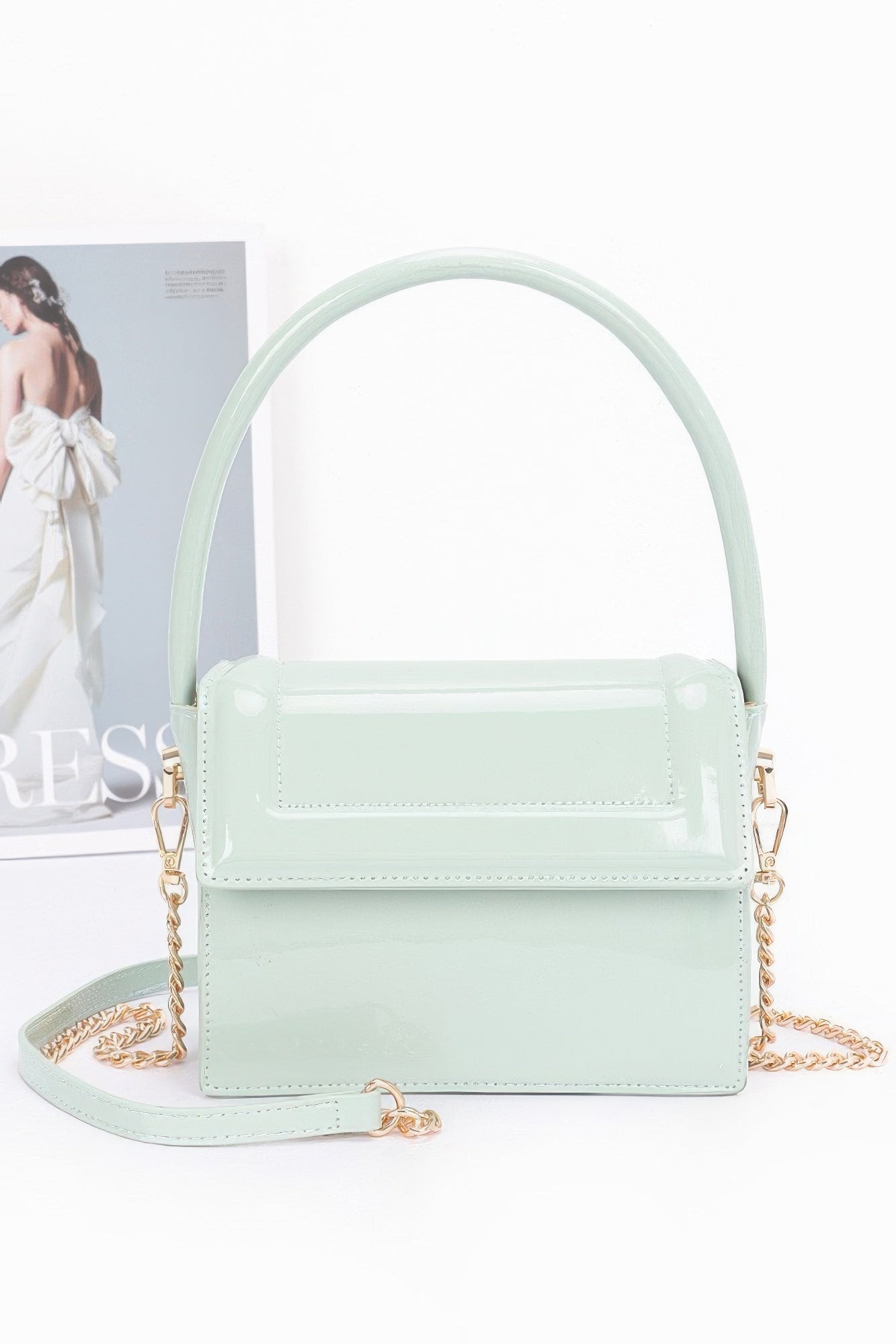 FASHNZFAB женская эмалевая сумка с верхней ручкой и клапаном, цвет mint 
FASHNZFAB женская эмалевая сумка с верхней ручкой и клапаном, цвет mint