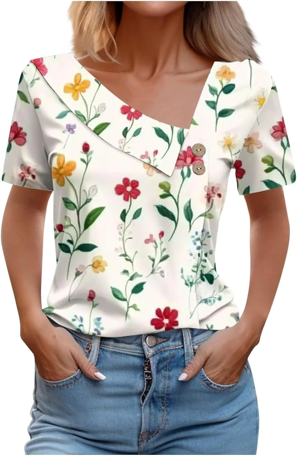 Женская блузка с декором на пуговицах и V-образным вырезом, летняя, свободного кроя, с коротким рукавом, повседневная, с листовым принтом Smxrfitk
Женская блузка с декором на пуговицах и V-образным вырезом, летняя, свободного кроя, с коротким рукавом, повседневная, с листовым принтом Smxrfitk