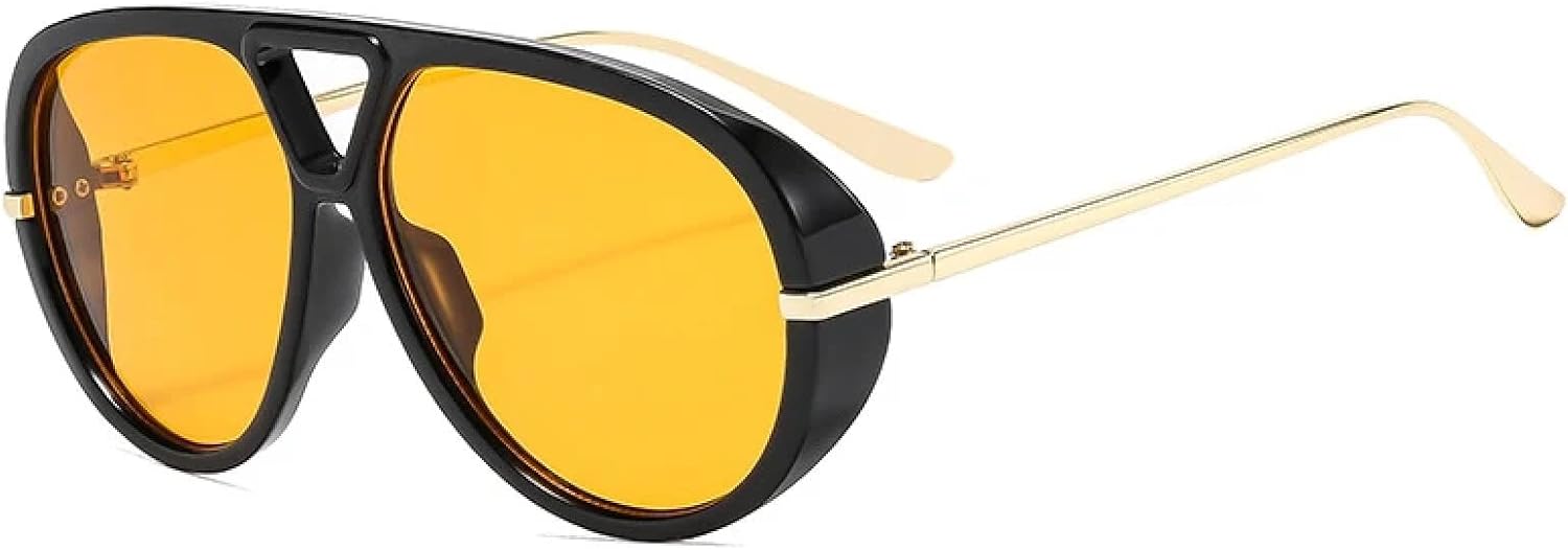 Винтажные солнцезащитные очки в крупной оправе с двойной перемычкой для женщин и мужчин, модные очки для путешествий и вождения, защита от УФ-излучения UV400 TKKTLLT, Black Yellow
Винтажные солнцезащитные очки в крупной оправе с двойной перемычкой для женщин и мужчин, модные очки для путешествий и вождения, защита от УФ-излучения UV400 TKKTLLT, Black Yellow