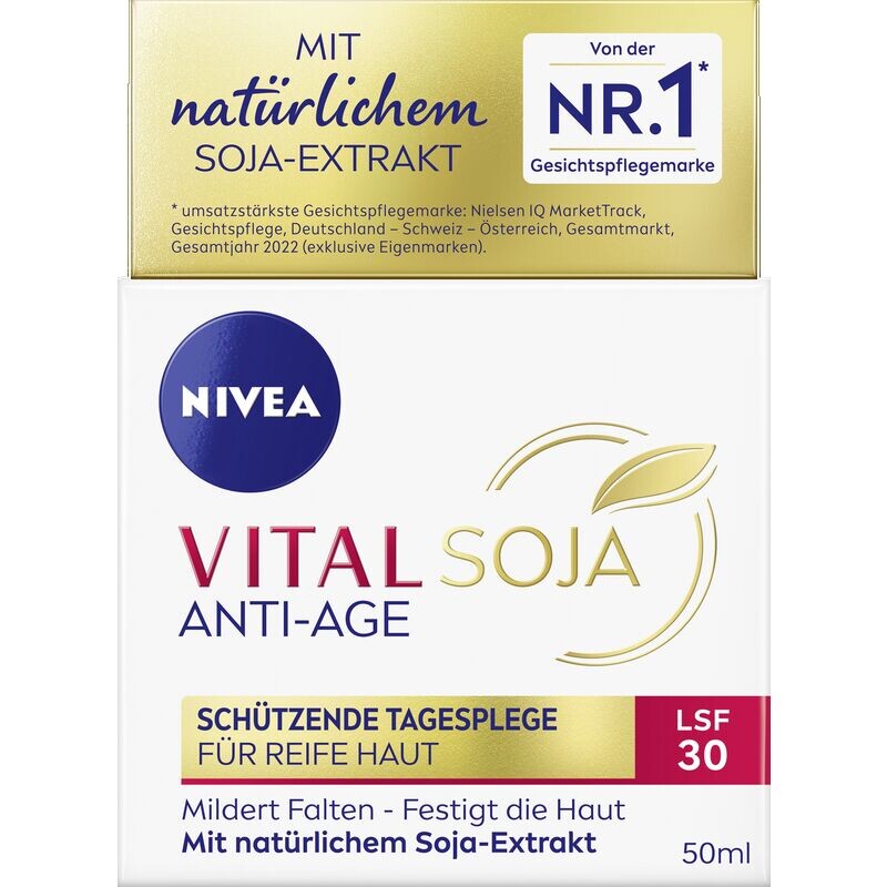 VITAL Soy Anti-Age Защитный дневной уход SPF 30 NIVEA, 50 ml
VITAL Soy Anti-Age Защитный дневной уход SPF 30 NIVEA, 50 ml