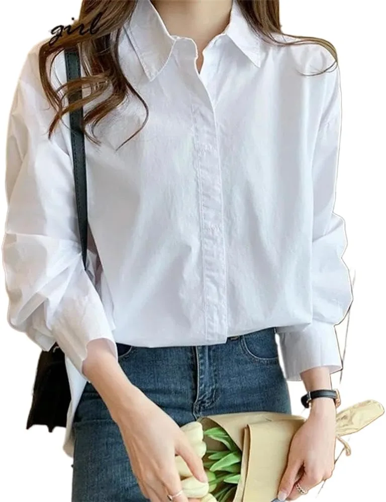 Женская оверсайз рубашка с отложным воротником, повседневная блуза свободного кроя в белом цвете PDDSETorn
Женская оверсайз рубашка с отложным воротником, повседневная блуза свободного кроя в белом цвете PDDSETorn