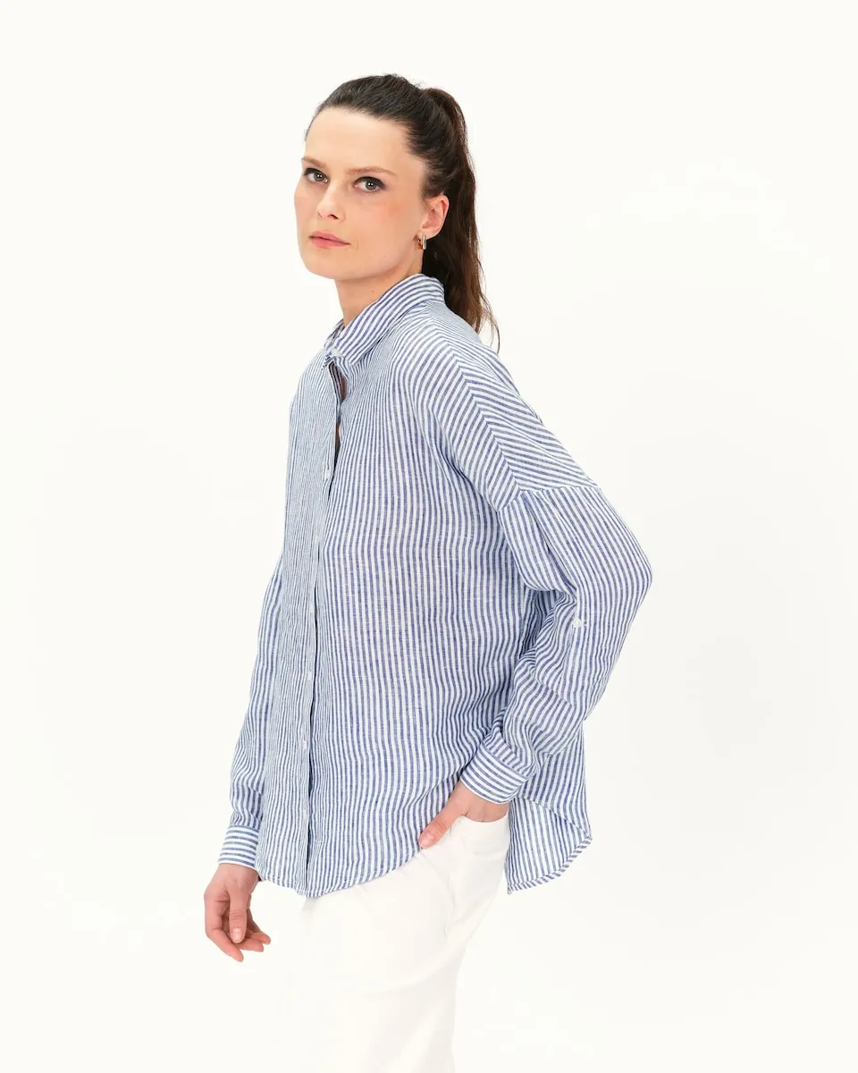 Женская рубашка в полоску 100% лен Caroll, синий
Женская рубашка в полоску 100% лен Caroll, синий