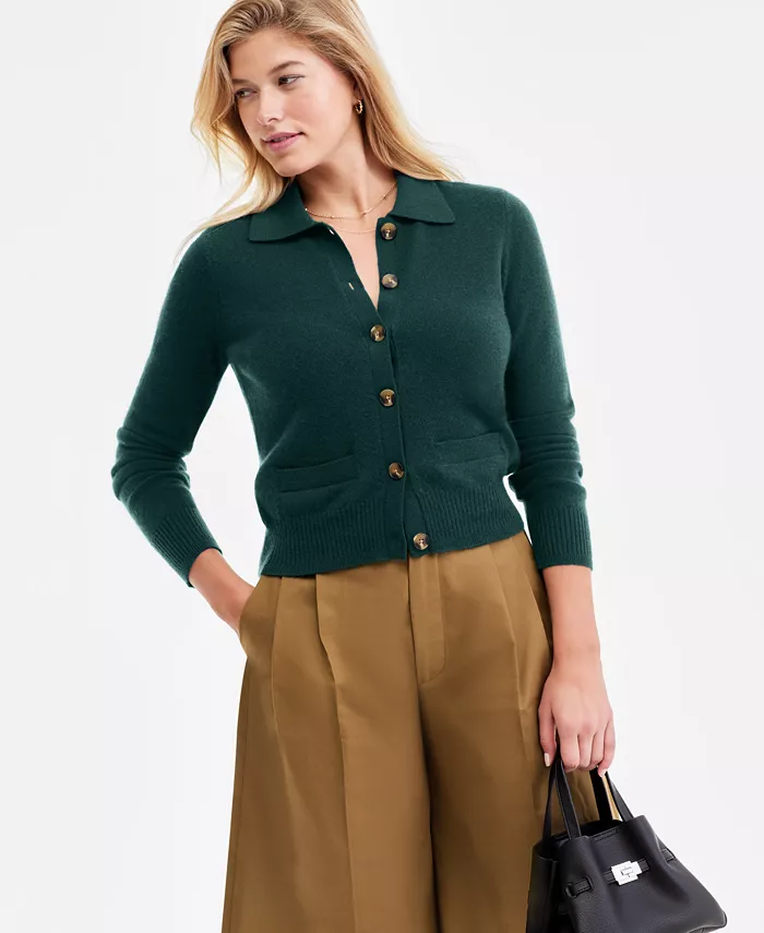 Женский укороченный кардиган из 100% кашемира с воротником Charter Club, зеленый
Женский укороченный кардиган из 100% кашемира с воротником Charter Club, зеленый