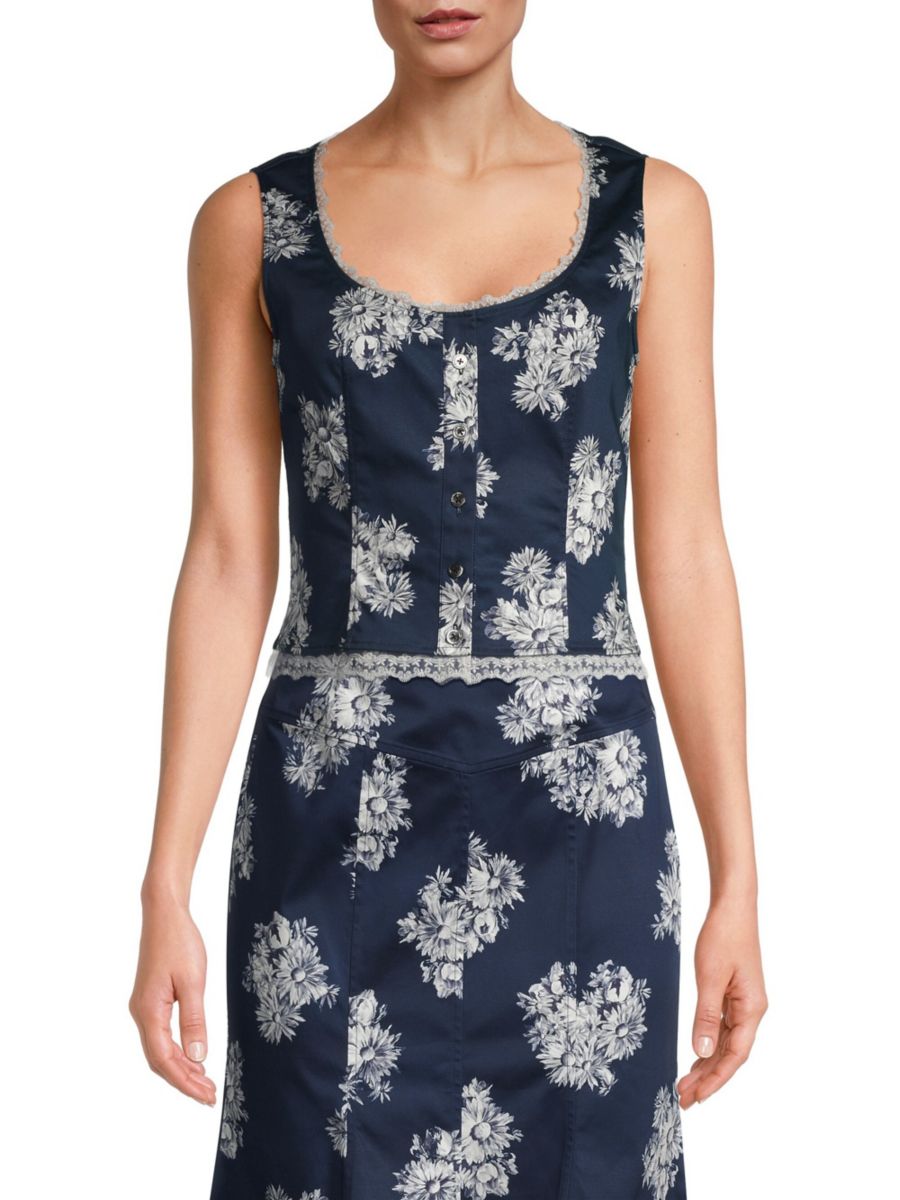 Укороченный топ из хлопковой смеси с цветочным принтом Jason Wu, синий
Укороченный топ из хлопковой смеси с цветочным принтом Jason Wu, синий