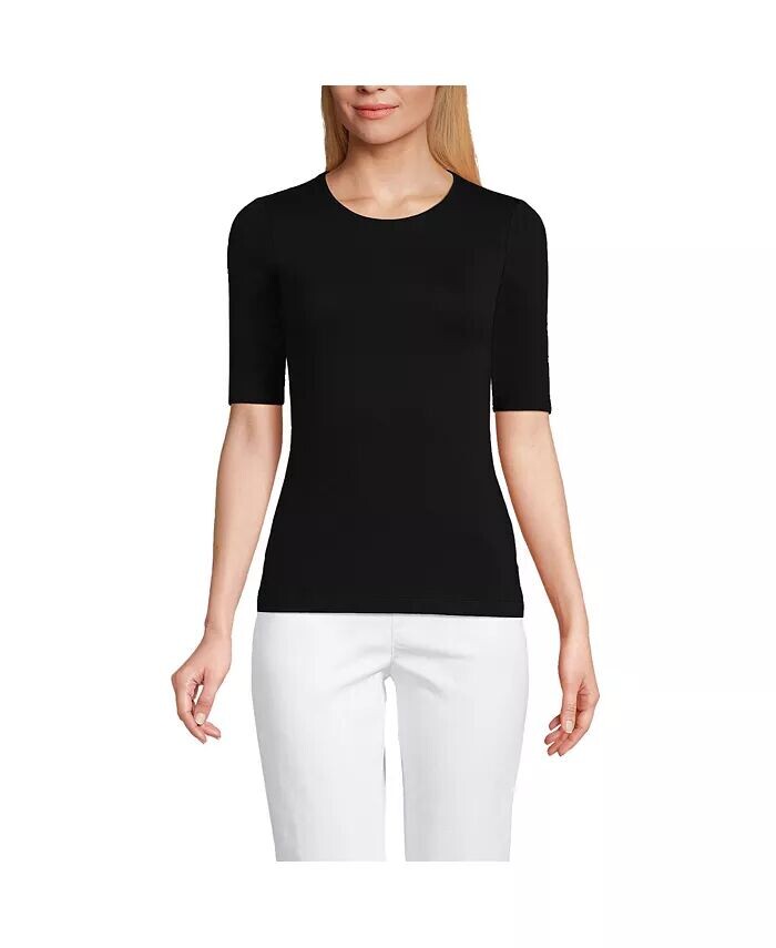 Женская легкая футболка из джерси с короткими рукавами до локтя и круглым вырезом Lands' End, черный
Женская легкая футболка из джерси с короткими рукавами до локтя и круглым вырезом Lands' End, черный