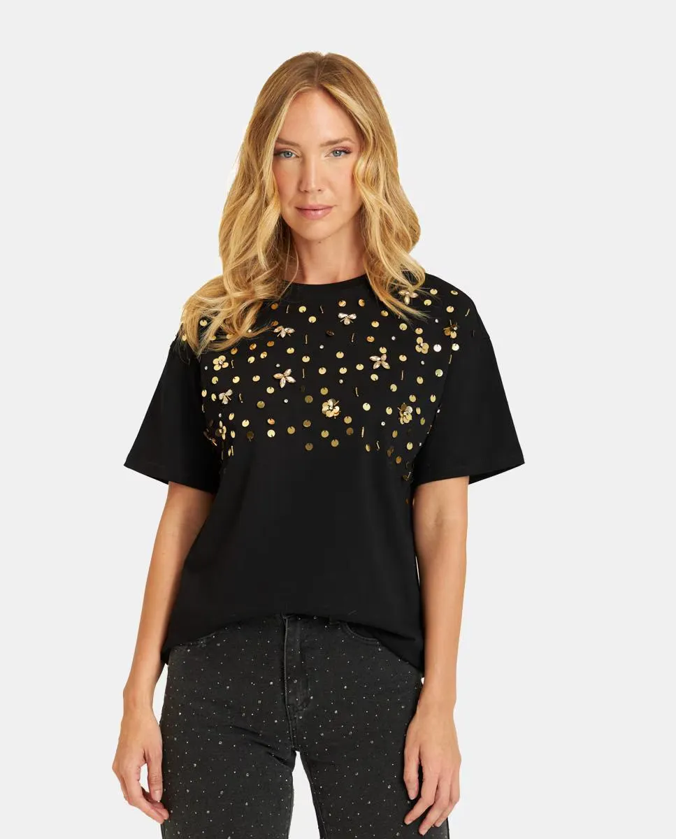 Женская футболка с коротким рукавом из бусин Alma en Pena, черный
Женская футболка с коротким рукавом из бусин Alma en Pena, черный