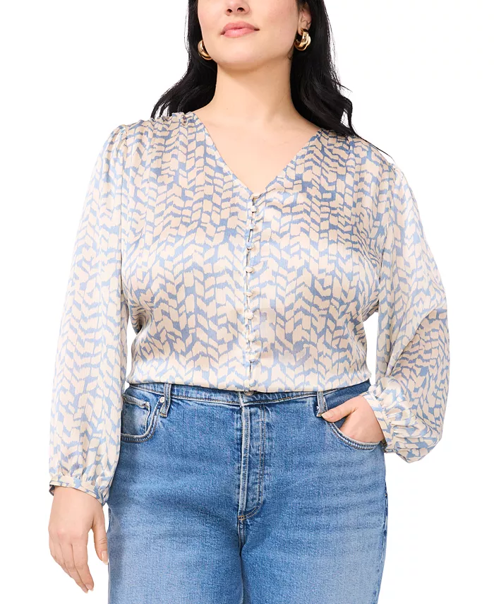 Блузка с V-образным вырезом и застежкой на пуговицах из сатина больших размеров Vince Camuto, синий
Блузка с V-образным вырезом и застежкой на пуговицах из сатина больших размеров Vince Camuto, синий