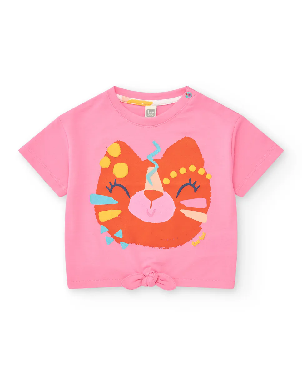 Футболка для девочки с мордочкой животного и узлом снизу Tuc tuc, розовый 
Футболка для девочки с мордочкой животного и узлом снизу Tuc tuc, розовый