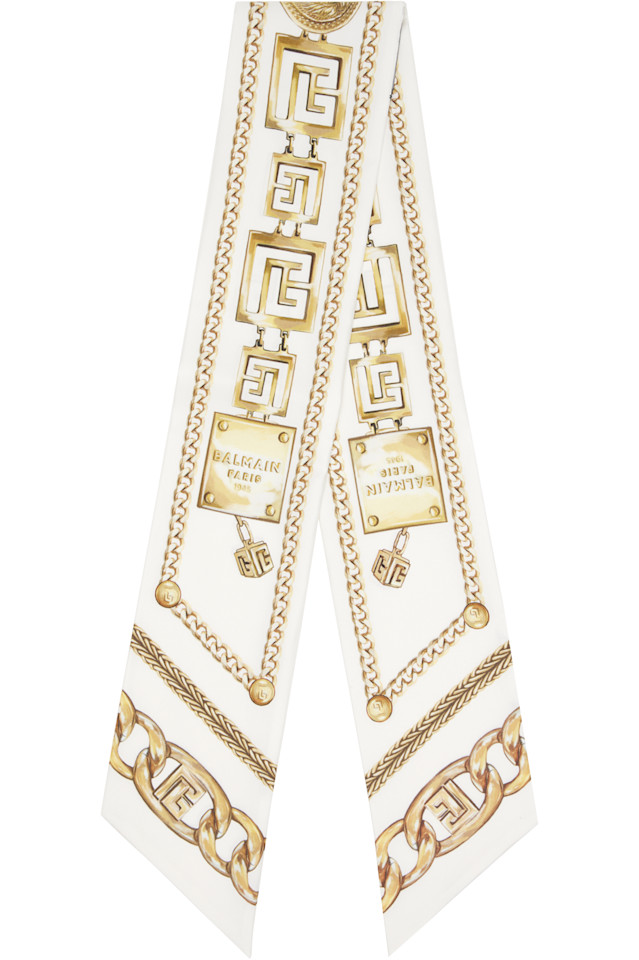 Balmain Белая шелковая бандана с принтом "цепочки Balmain"
Balmain Белая шелковая бандана с принтом "цепочки Balmain"