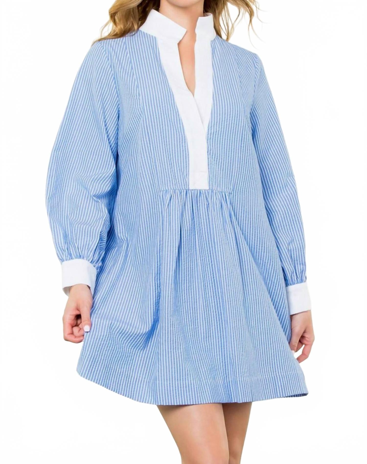 Полосатое платье с длинным рукавом в сине-белой гамме THML 
Полосатое платье с длинным рукавом в сине-белой гамме THML