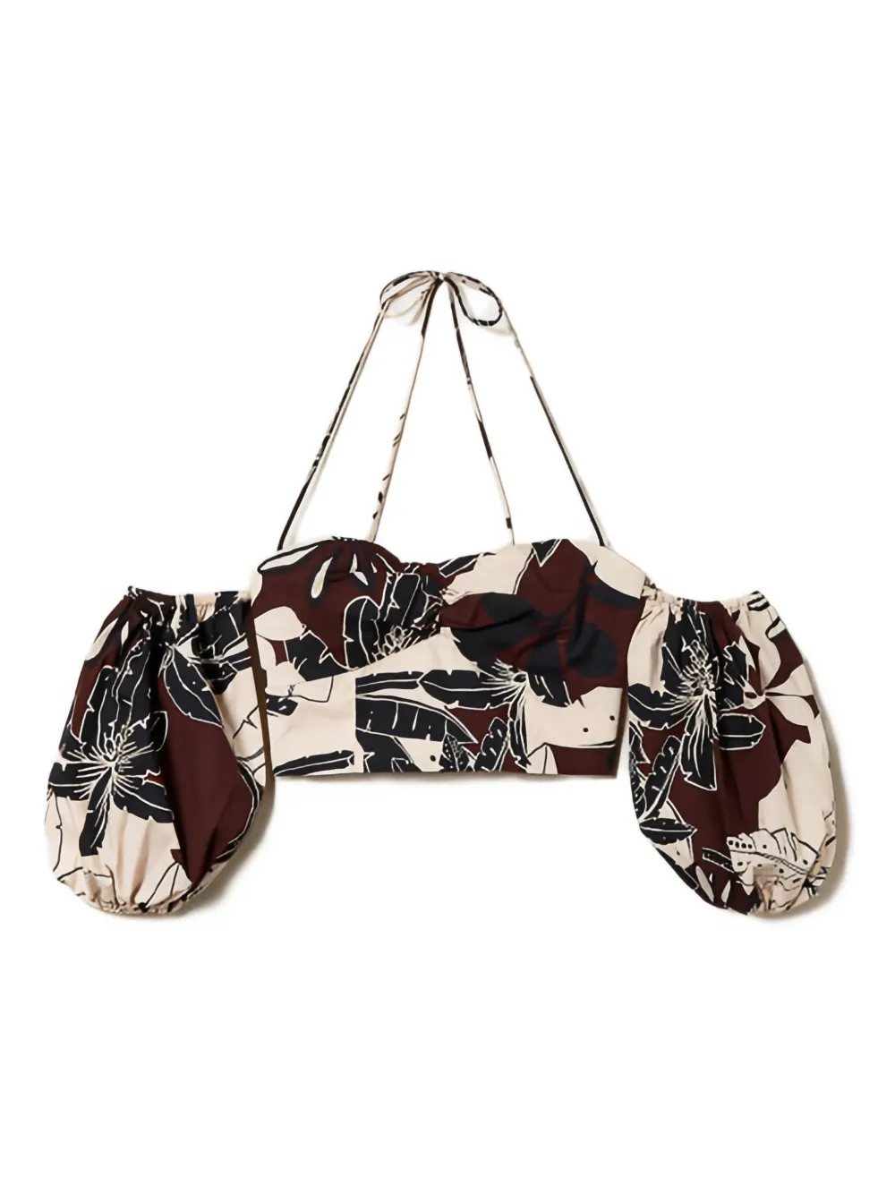 Топ с цветочным принтом и рукавами-буфами TWINSET, коричневый 
Топ с цветочным принтом и рукавами-буфами TWINSET, коричневый