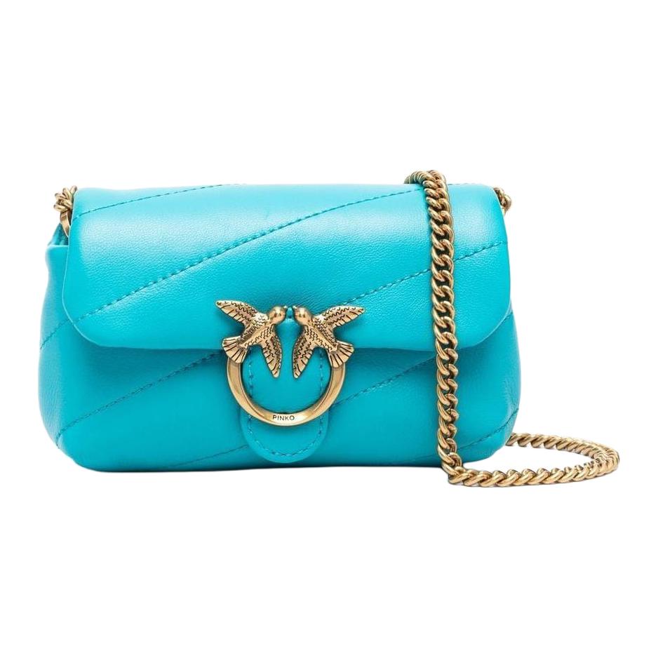 Сумка через плечо из овчины экстра-мини женская бирюзово-голубая зеленая PINKO 
Сумка через плечо из овчины экстра-мини женская бирюзово-голубая зеленая PINKO