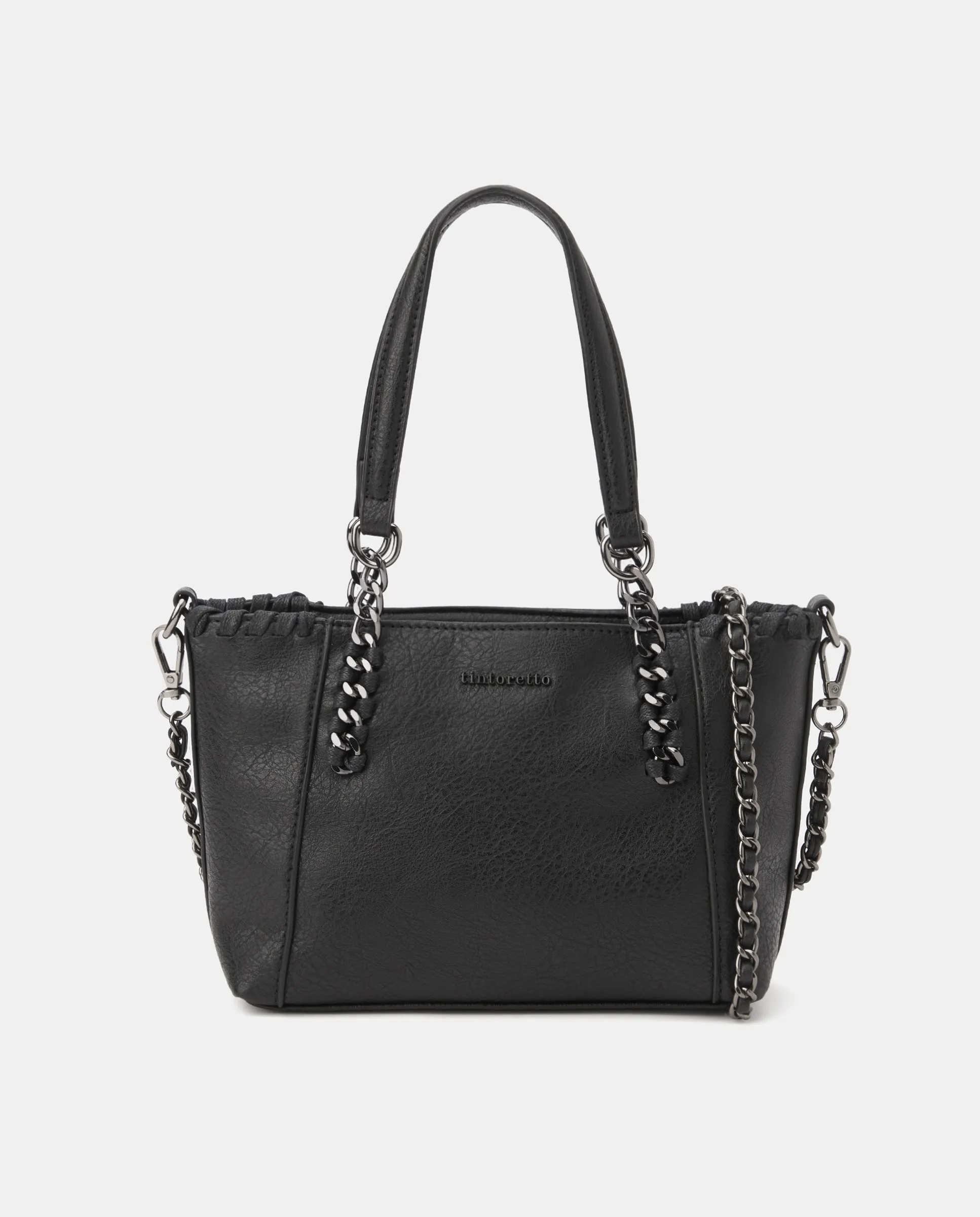 Квадратная сумка с эффектом кожи и украшением из цепочек Tintoretto, черный
Квадратная сумка с эффектом кожи и украшением из цепочек Tintoretto, черный