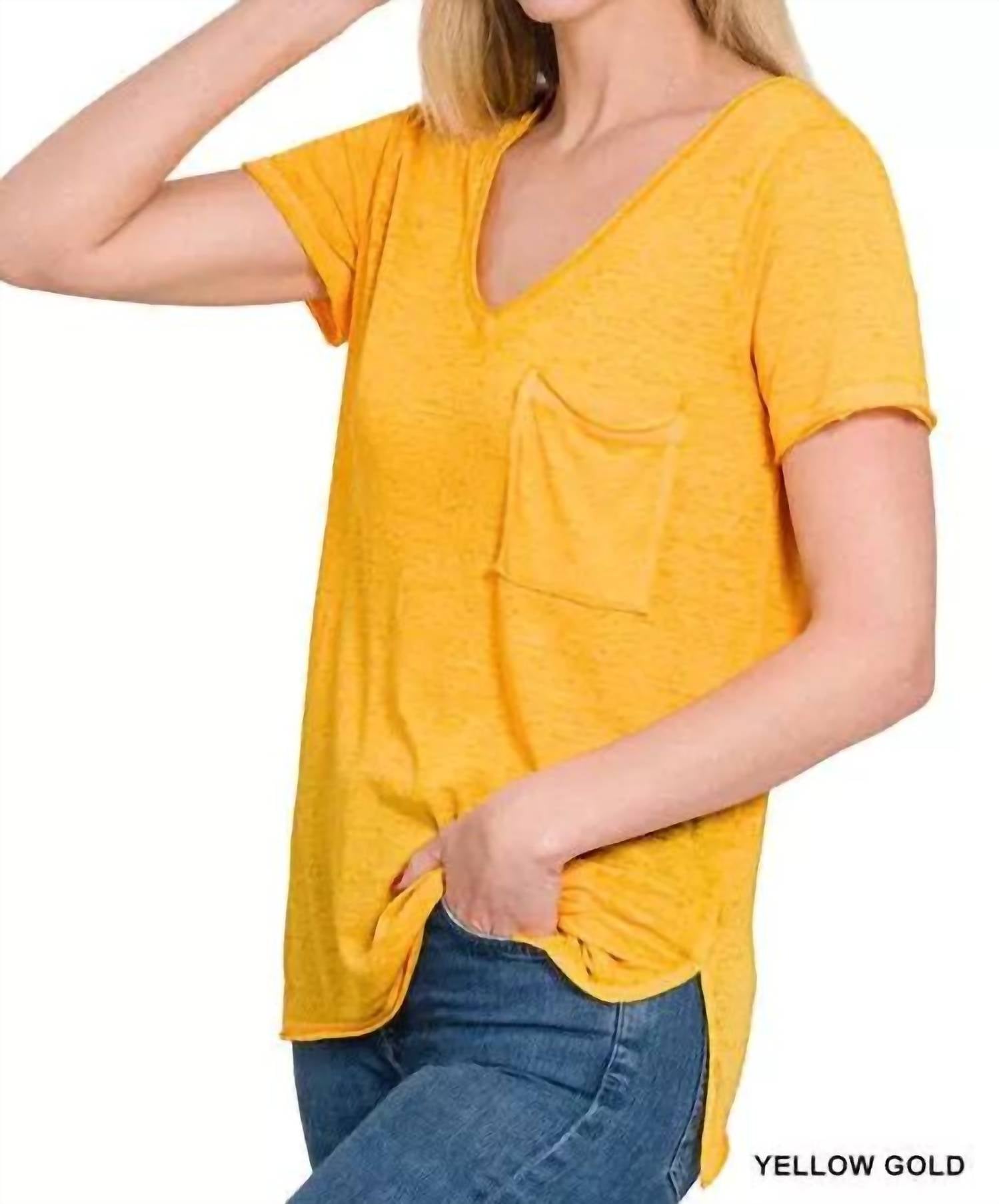 Футболка с V-образным вырезом цвета «Меланж» Burnout желтого золота ZENANA
Футболка с V-образным вырезом цвета «Меланж» Burnout желтого золота ZENANA