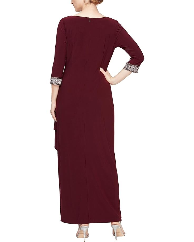 Платье Alex Evenings Long A-Line Dress with Embellished Sleeves and Neckline, цвет Fig 
Платье Alex Evenings Long A-Line Dress with Embellished Sleeves and Neckline, цвет Fig