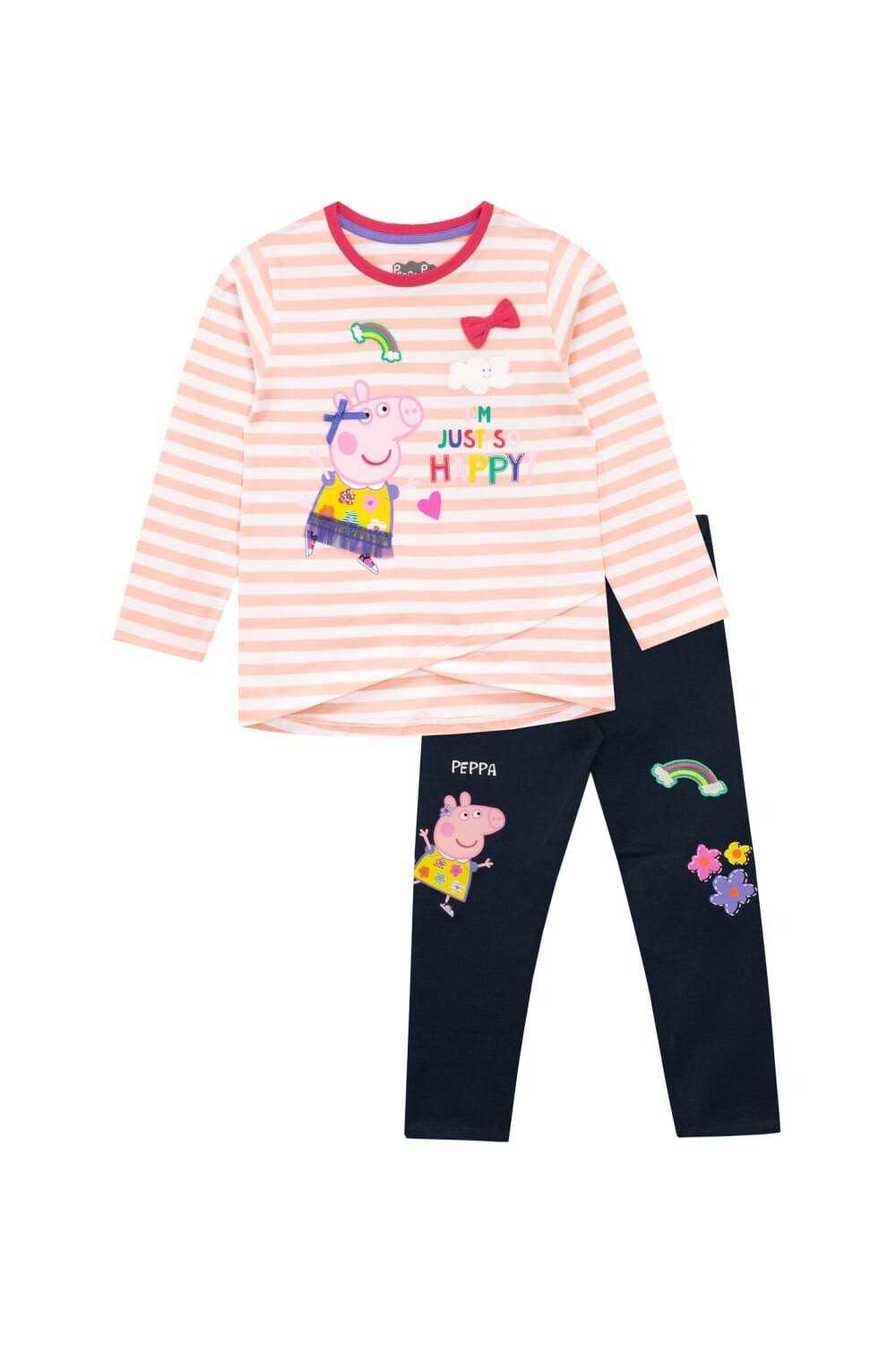 Комплект из топа и леггинсов в полоску с длинными рукавами I'm Just So Happy Peppa Pig, розовый