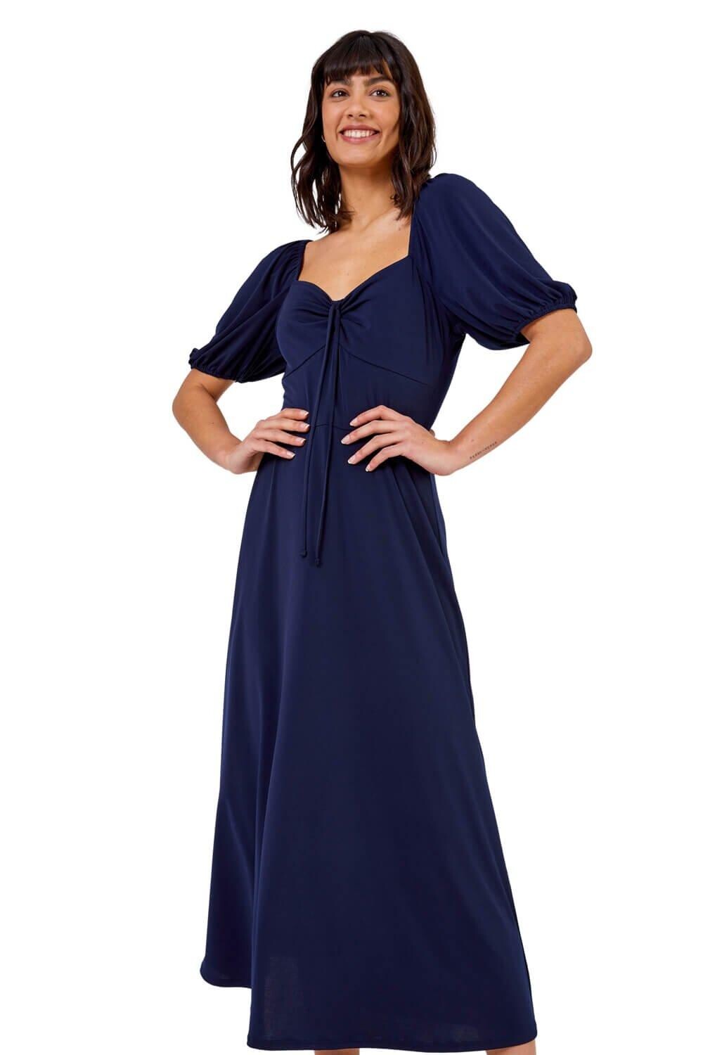 Платье миди из джерси со сборками и завязками Roman, синий
Платье миди из джерси со сборками и завязками Roman, синий