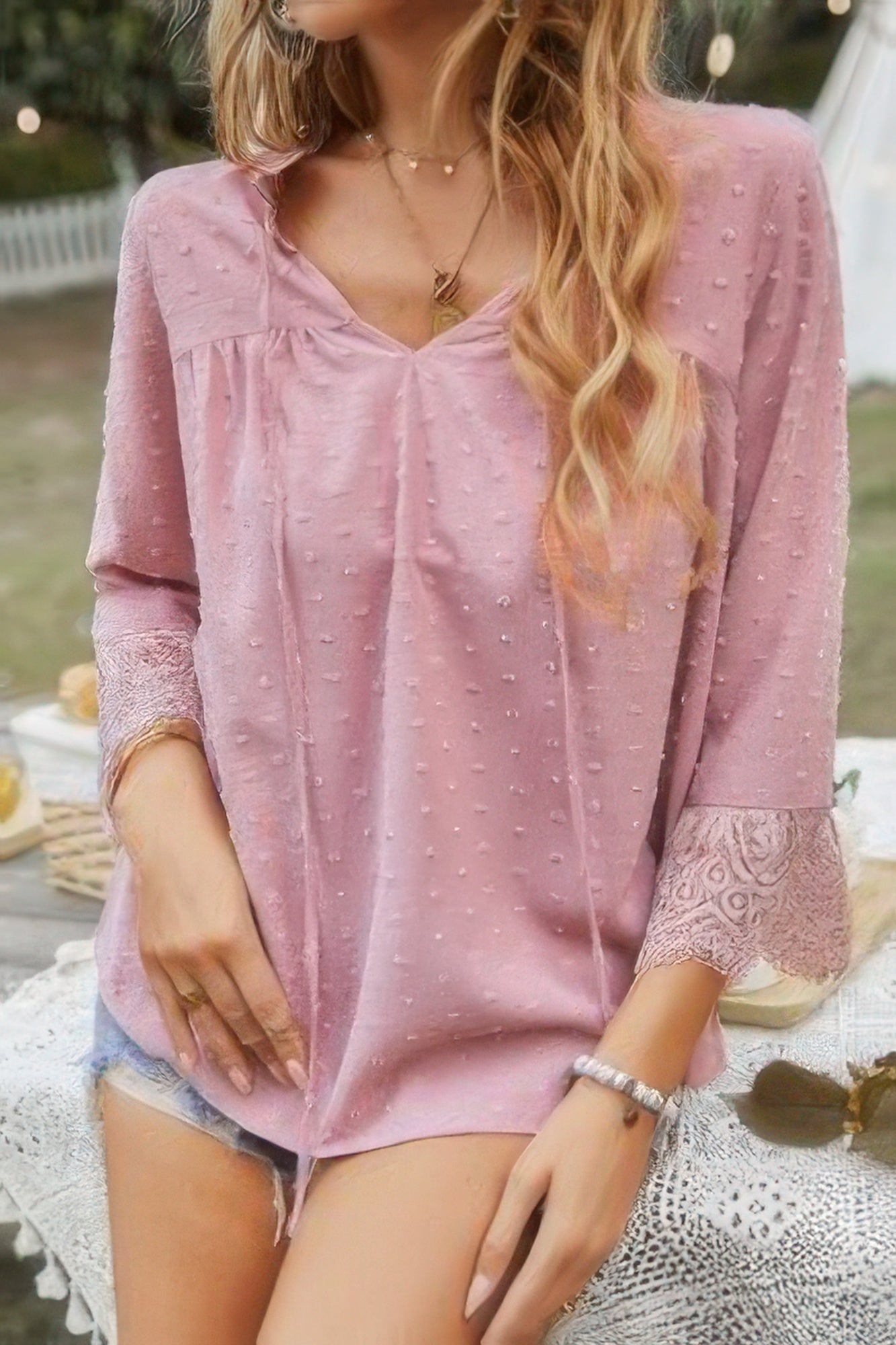 Шифоновый топ с кружевными вставками и V-образным вырезом TRUEDAMES, розовый
Шифоновый топ с кружевными вставками и V-образным вырезом TRUEDAMES, розовый