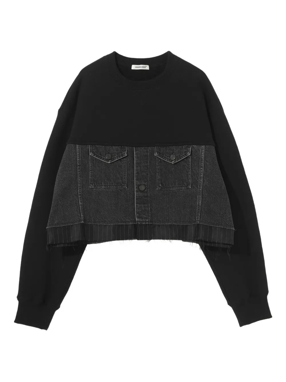 Укороченная толстовка со вставками из денима Undercover, черный 
Укороченная толстовка со вставками из денима Undercover, черный