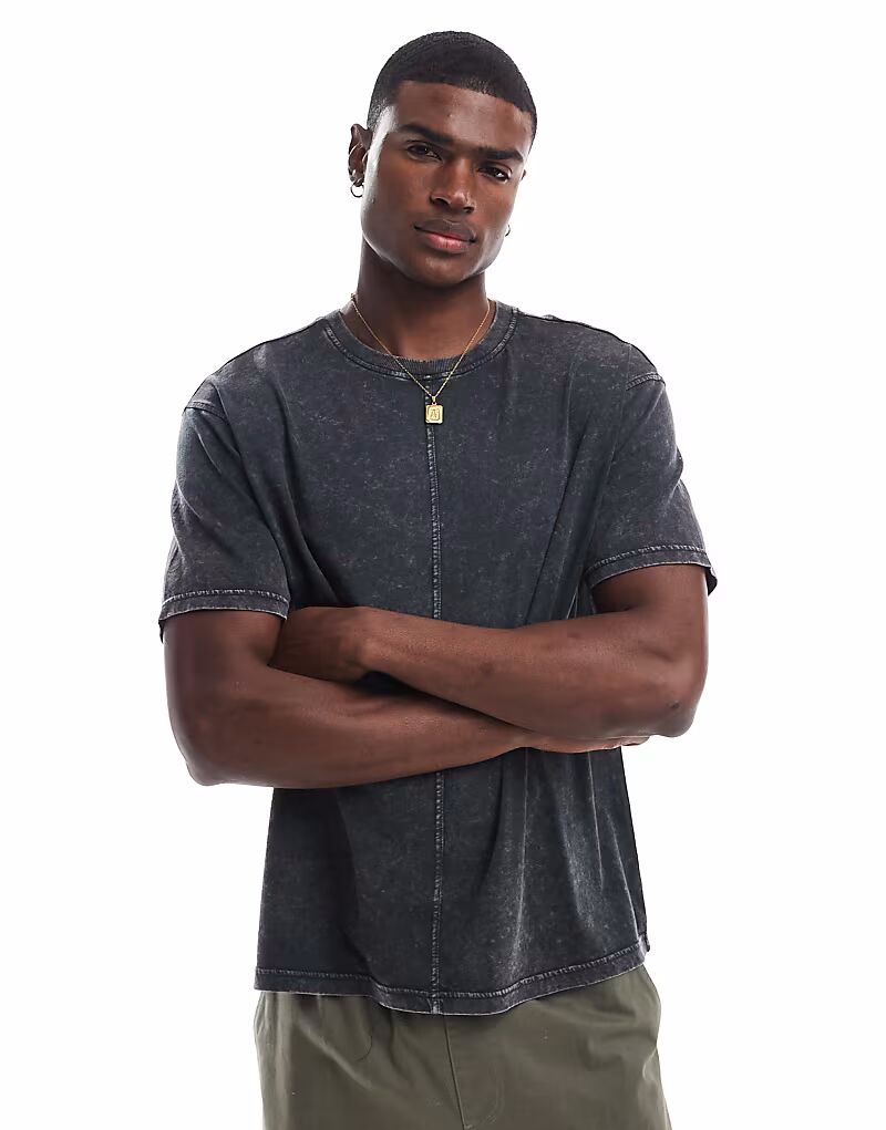 Футболка Another Influence с эффектом кислотной стирки и декоративными швами в угольно-черном цвете 
Футболка Another Influence с эффектом кислотной стирки и декоративными швами в угольно-черном цвете