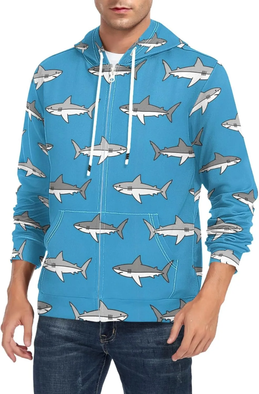 Мужская толстовка с акулой, синяя, с карманом CUPADA
Мужская толстовка с акулой, синяя, с карманом CUPADA