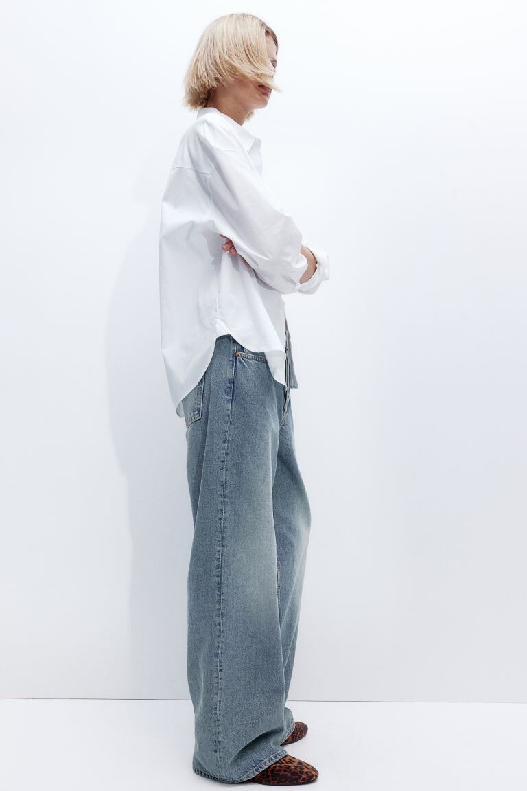 Хлопковая блузка оверсайз H&M, белый
Хлопковая блузка оверсайз H&M, белый