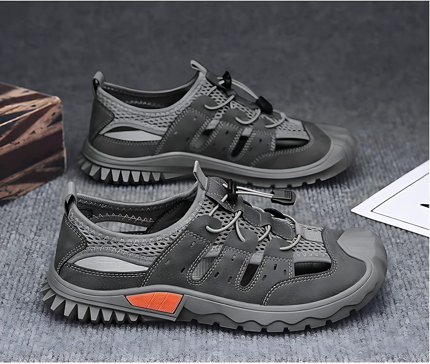 Мужские сандалии быстрого высыхания для походов, вождения и пляжа, закрытым носком, наружные кожаные спортивные сандалии Generic, серый
Мужские сандалии быстрого высыхания для походов, вождения и пляжа, закрытым носком, наружные кожаные спортивные сандалии Generic, серый