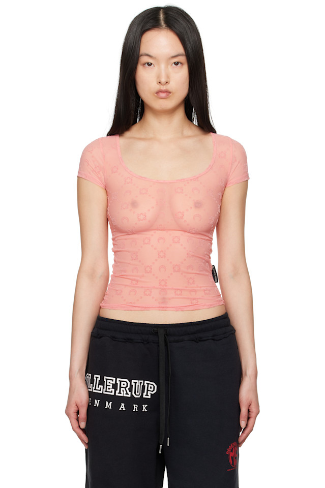 Эксклюзивная розовая футболка с открытым воротом из переработанного велюра Ssense Marine Serre, розовый
Эксклюзивная розовая футболка с открытым воротом из переработанного велюра Ssense Marine Serre, розовый