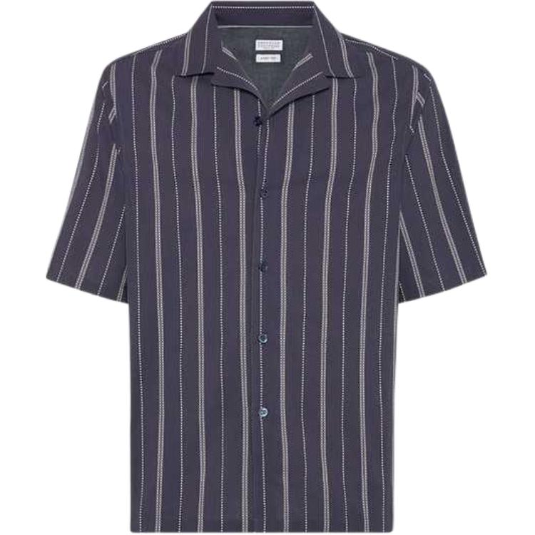 Полосатая рубашка с короткими рукавами Brunello Cucinelli, синий
Полосатая рубашка с короткими рукавами Brunello Cucinelli, синий