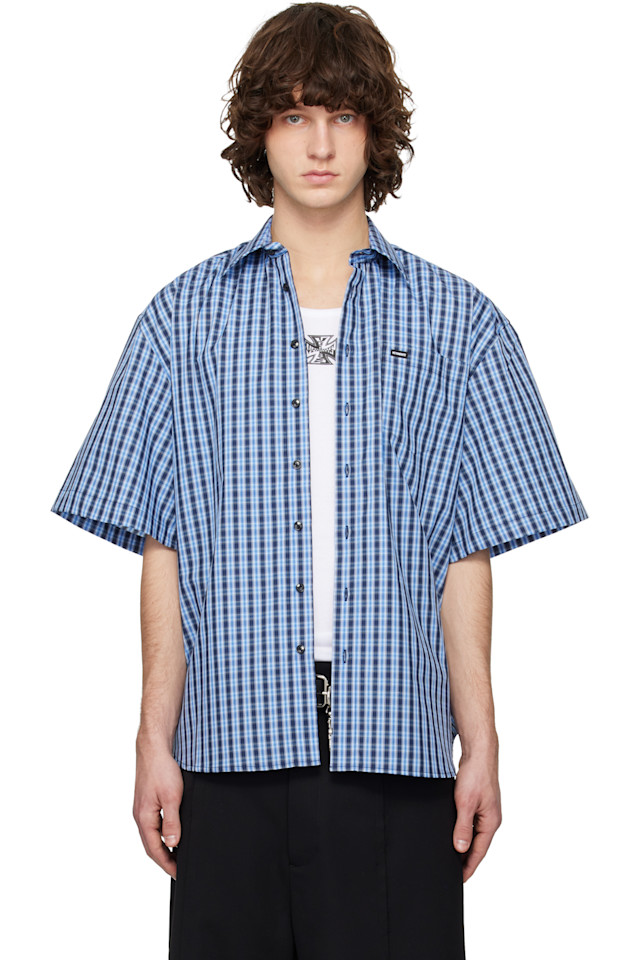Vetements Синяя рубашка с коротким рукавом
Vetements Синяя рубашка с коротким рукавом