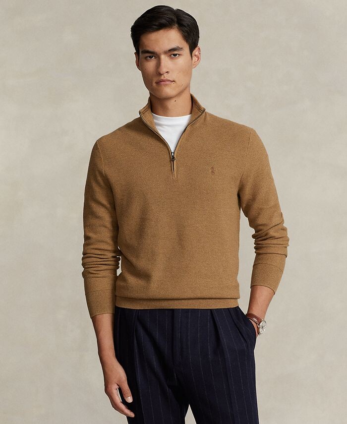 Мужской хлопковый свитер сетчатой вязки с молнией на четверть Polo Ralph Lauren, коричневый
Мужской хлопковый свитер сетчатой вязки с молнией на четверть Polo Ralph Lauren, коричневый