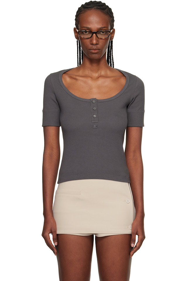 Courrèges Серая футболка в рубчик в стиле 90-х с пуговицами
Courrèges Серая футболка в рубчик в стиле 90-х с пуговицами