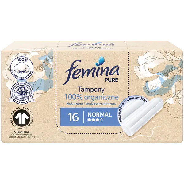 Тампоны гигиенические обычные, 16 шт./1 уп. Femina Pure
Тампоны гигиенические обычные, 16 шт./1 уп. Femina Pure