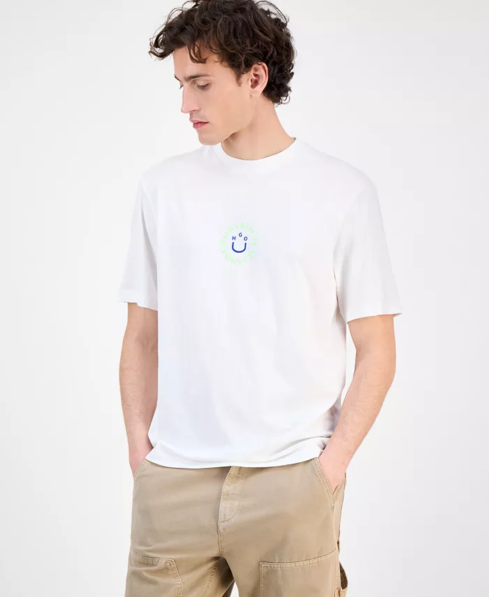 Мужская хлопковая футболка Napoka с логотипом Hugo Boss, белый 
Мужская хлопковая футболка Napoka с логотипом Hugo Boss, белый