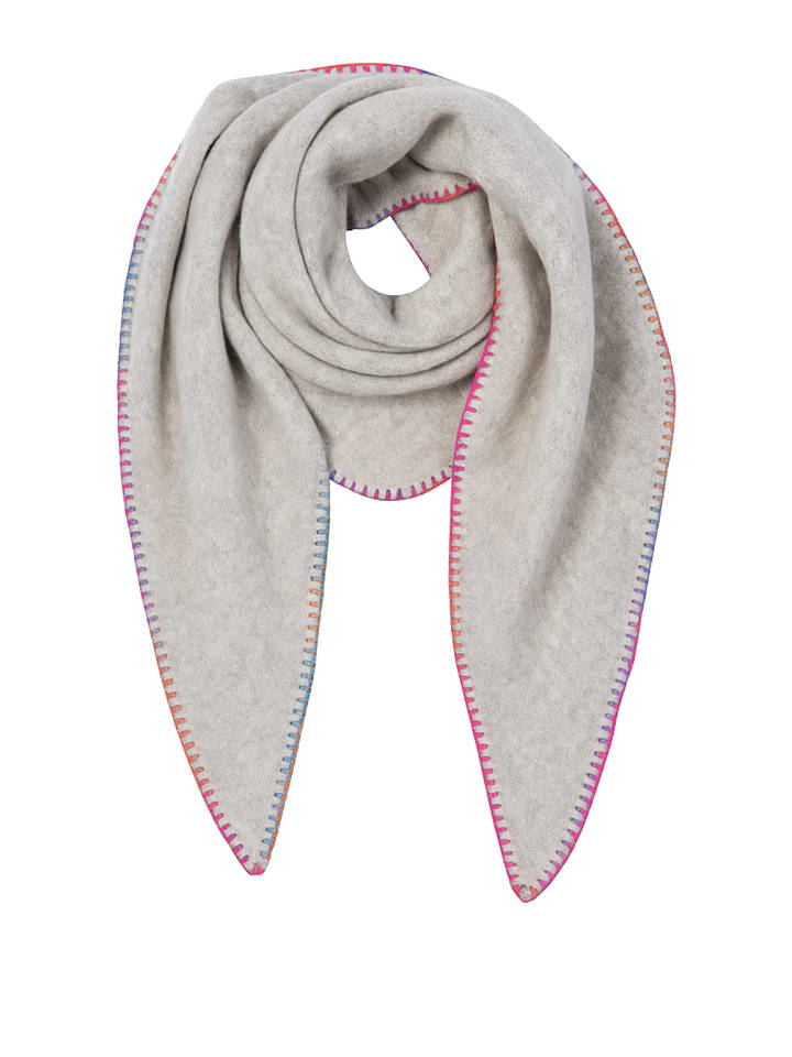 Треугольный шарф с цветной декоративной строчкой по краю в натуральном цвете. Faera
Треугольный шарф с цветной декоративной строчкой по краю в натуральном цвете. Faera